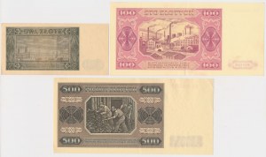 2, 100 and 500 gold 1948 - rarer series and varieties - beautiful states (3pc)