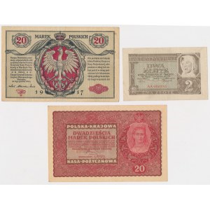 Zestaw 3 szt. w tym 20 marek Generał i 2 zł 1941 AA