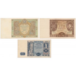 Zestaw 50 zł 1929 DD, 100 zł 1934 BB i 20 zł 1936 AA (3szt)