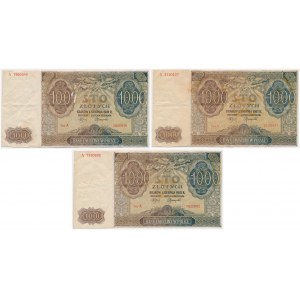 100 zł 1941 PRZERÓBKI fałszerskie na 1.000 zł - zestaw (3szt)
