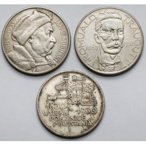 5-10 złotych 1930-1933 Sztandar, Sobieski i Traugutt - zestaw (3szt)