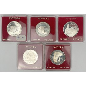 Próba Ag 100 i 1.000 złotych 1980-1987 Okolicznościowe - zestaw (5szt)
