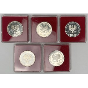 Próba Ag 100 i 1.000 złotych 1980-1987 Okolicznościowe - zestaw (5szt)