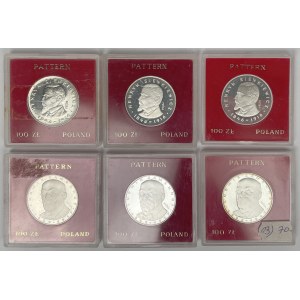 Próba Ag 100 złotych 1977 i 1979 Henryk Sienkiewicz - zestaw (6szt)