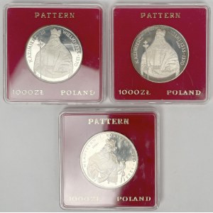 Próba Ag 1.000 złotych 1986 i 1987 Kazimierz III Wielki i Władysław I Łokietek - zestaw (3szt)
