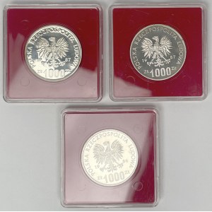 Próba Ag 1.000 złotych 1986 i 1987 Kazimierz III Wielki i Władysław I Łokietek - zestaw (3szt)