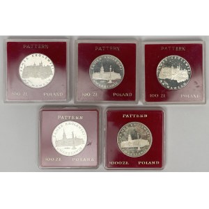 Próba Ag 100 złotych 1975 i 1977 Zamek Królewski w Warszawie i na Wawelu - zestaw (5szt)