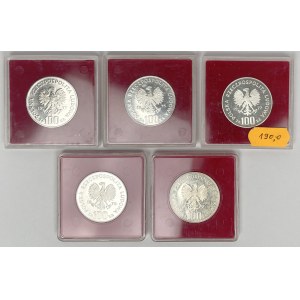 Próba Ag 100 złotych 1975 i 1977 Zamek Królewski w Warszawie i na Wawelu - zestaw (5szt)