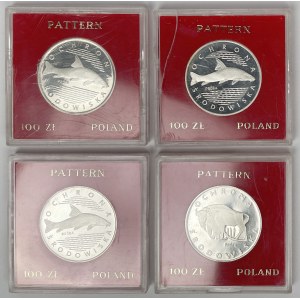 Próba Ag 100 złotych 1977 Brzana i Żubr - zestaw (4szt)