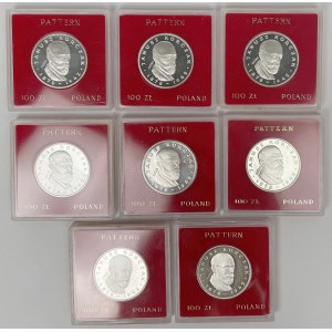 Próba Ag 100 złotych 1978 Janusz Korczak - zestaw (8szt)