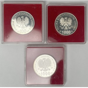 Próba Ag 100 i 1.000 złotych 1977-1986 Sowa, Żubr, Łabędź - zestaw (3szt)