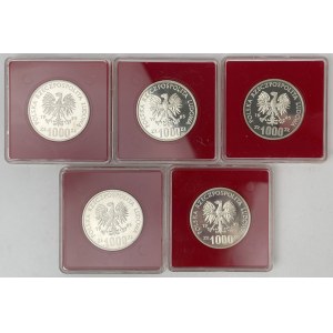 Próba Ag 1.000 złotych 1985 Pomnik - Szpital - zestaw (5szt)