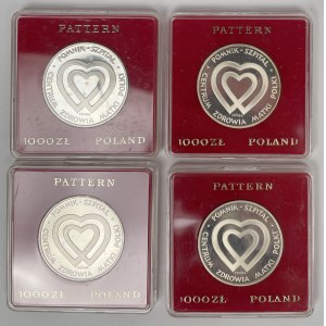 Próba Ag 1.000 złotych 1985 Pomnik - Szpital - zestaw (4szt)