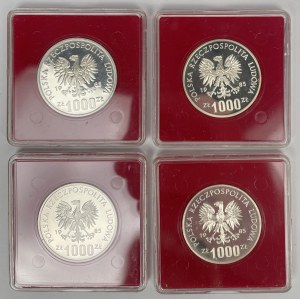 Próba Ag 1.000 złotych 1985 Pomnik - Szpital - zestaw (4szt)