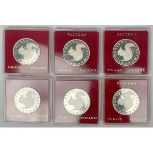 Próba Ag 1.000 złotych 1985 Wiewiórka - zestaw (6szt)