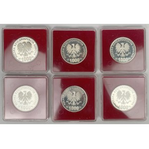 Próba Ag 1.000 złotych 1985 Wiewiórka - zestaw (6szt)
