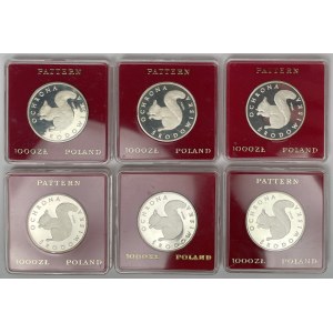 Próba Ag 1.000 złotych 1985 Wiewiórka - zestaw (6szt)