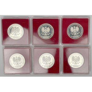 Próba Ag 1.000 złotych 1985 Wiewiórka - zestaw (6szt)