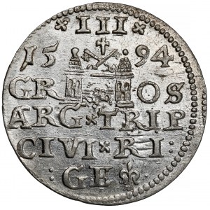 Zygmunt III Waza, Trojak Ryga 1594 - z lilią - zdobione