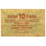 Gdańsk, 10 fenigów 1923 - październik - koga i herb w znaku wodnym