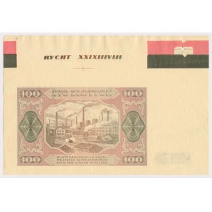 Próba kolorystyczna 100 złotych 1948 - z szerokim marginesem i paserami