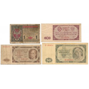Generał 1 mkp 1916, 5, 10 i 50 zł 1948 - zestaw (4szt)