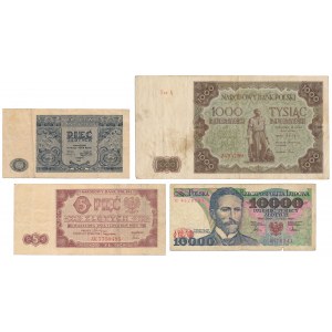 Zestaw od 5 do 10.000 zł 1946-1987 (4szt)