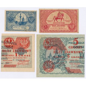 Zestaw groszowych Biletów zdawkowych 1924 - ładne i rzadkie (4szt)