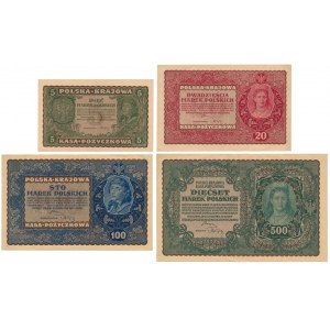Zestaw 5, 20, 100 i 500 mkp 1919 Sierpień (4szt)