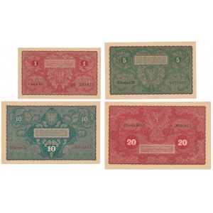 Zestaw nominałowy od 1 do 20 mkp 1919 Sierpień (4szt)