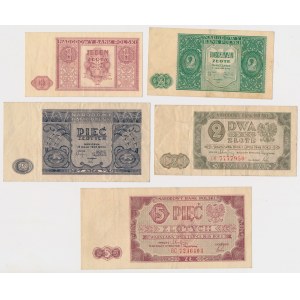Zestaw 1, 2, 5 zł 1946 i 2, 5 zł 1948 (5szt)