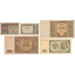 General 1/2 mkp 1916, 2, 50 and 2x 1,000 zloty 1936-1948 (5pcs)