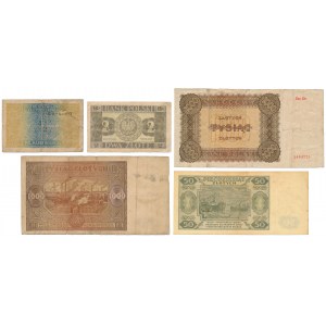 Generał 1/2 mkp 1916, 2, 50 i 2x 1.000 zł 1936-1948 (5szt)