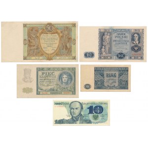 Zestaw 2x5, 10, 20 i 50 zł 1929-1982 (5szt)