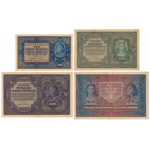 Zestaw 100, 500, 1.000 mkp 1919 Sierpień i 5.000 mkp 1920 (4szt)