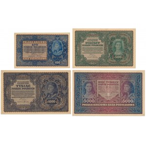 Zestaw 100, 500, 1.000 mkp 1919 Sierpień i 5.000 mkp 1920 (4szt)
