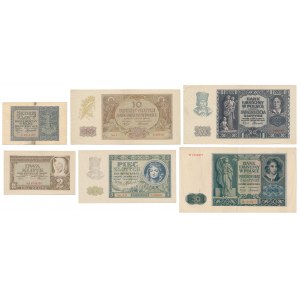 Okupacja, w tym 1 zł 1940 - zestaw (6szt)