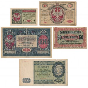 Zestaw marek polskich 1916 + 500 zł 1940 (5szt)