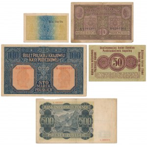 Zestaw marek polskich 1916 + 500 zł 1940 (5szt)