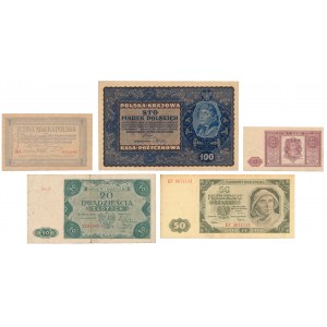 Zestaw banknotów polskich 1919-1948 (5szt)
