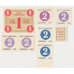 Bilety towarowe 1976-1981, w tym b. rzadki na Cukier 1/2 kg (26szt)