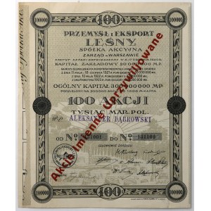 Przemysł i Eksport Leśny, 100x 1.000 mkp 1923 - imienna uprzywilejowana