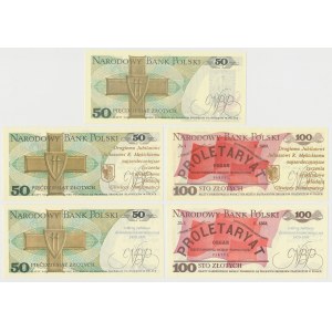 Zestaw 50 i 100 zł 1986-1988 - z nadrukami okolicznościowymi (5szt)