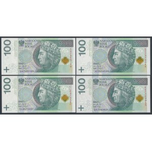 100 zł 2012 i 2018 - AA, AZ, CL, EK - zestaw (4szt)