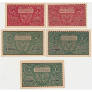 1 i 5 mkp 1919 Sierpień - zestaw (5szt)