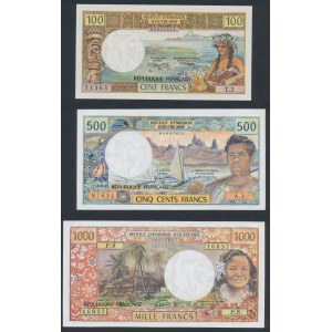 Francuskie terytoria Pacyfiku, 100, 500 i 1.000 Francs ND (1947-96) - zestaw (3szt)