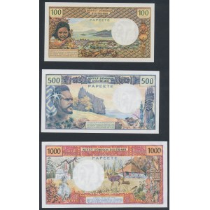 Francuskie terytoria Pacyfiku, 100, 500 i 1.000 Francs ND (1947-96) - zestaw (3szt)