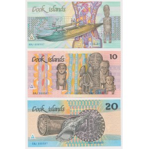 Wyspy Cooka, 3, 10 i 20 Dollars ND (1987) - wszystkie z tym samym, NISKIM numerem 000507 (3szt)