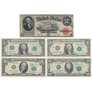 USA, Zestaw 5 szt. banknotów z lat 1917-1977