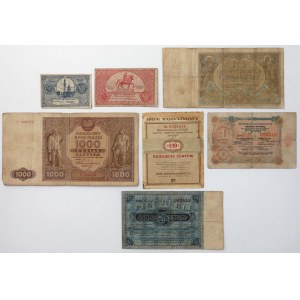 Zestaw banknotów 1915-1960, w tym 10 zł 1926 nominał w zn. wodnym (7szt)